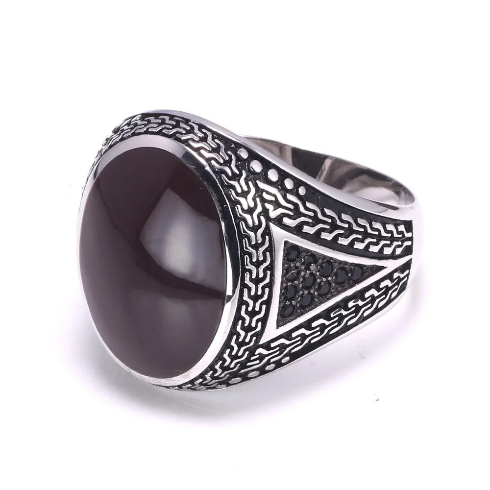  Engraved Sterling Silver Agate Ring