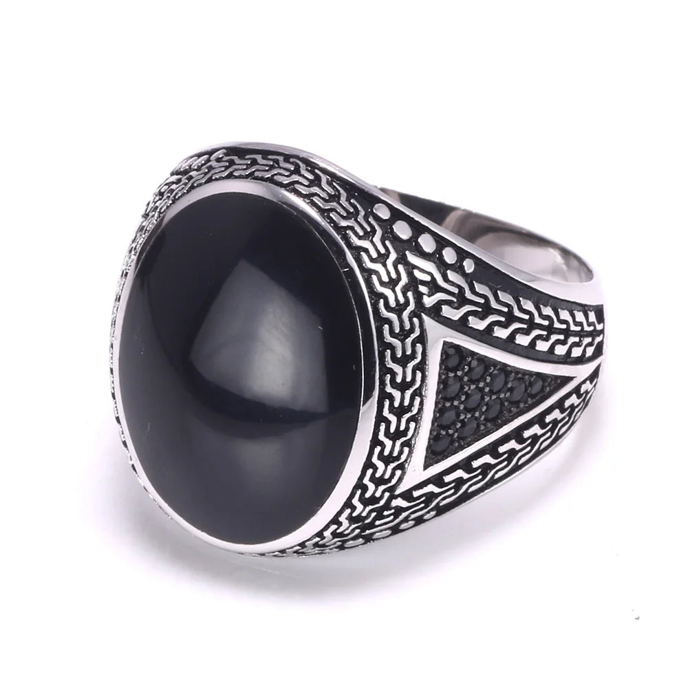  Engraved Sterling Silver Agate Ring
