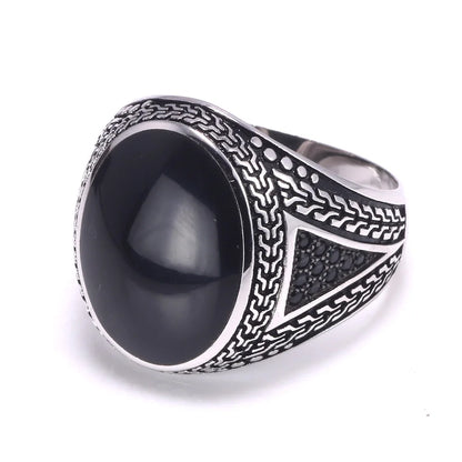  Engraved Sterling Silver Agate Ring