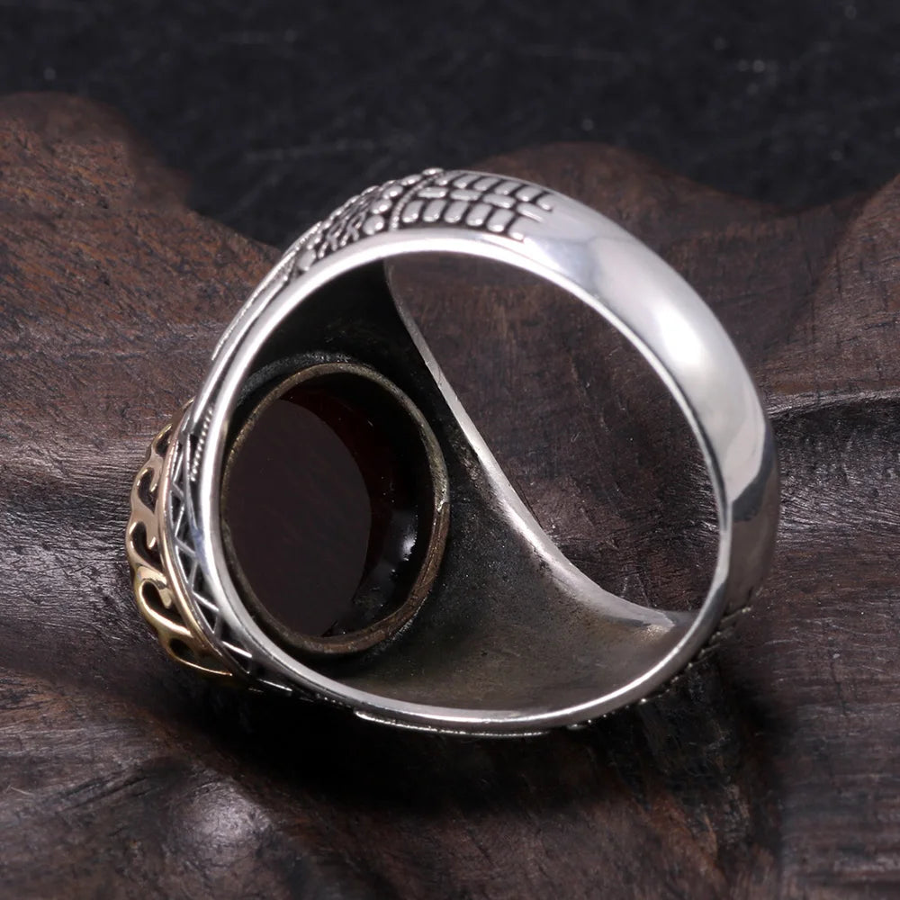 Engraved Tiger Eye Sterling Silver Ring