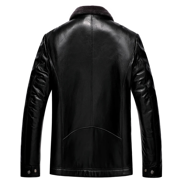 Fleece-Lined PU Leather Biker Jacket