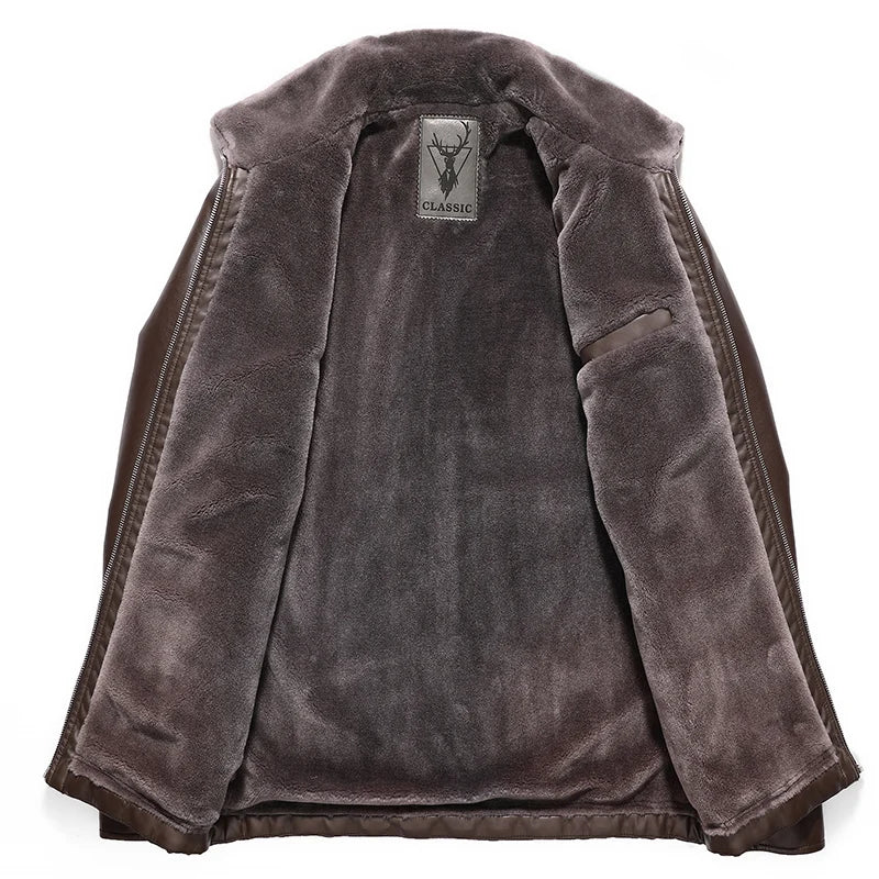Fleece-Lined PU Leather Biker Jacket
