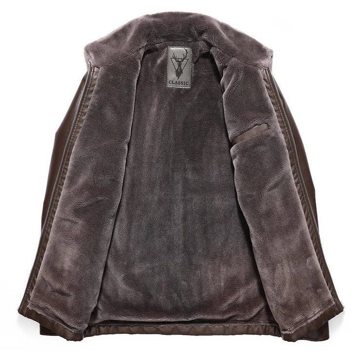 Fleece-Lined PU Leather Biker Jacket
