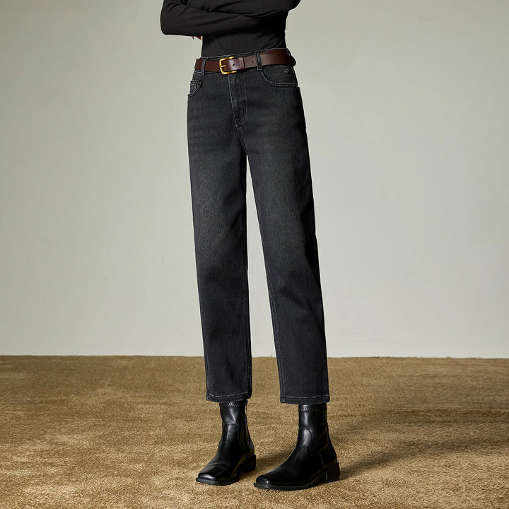  Fleece-Lined Straight Cropped Trousers