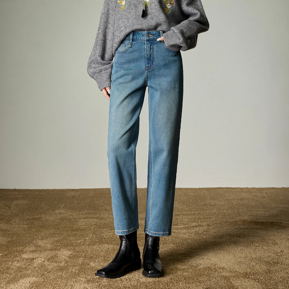  Fleece-Lined Straight Cropped Trousers