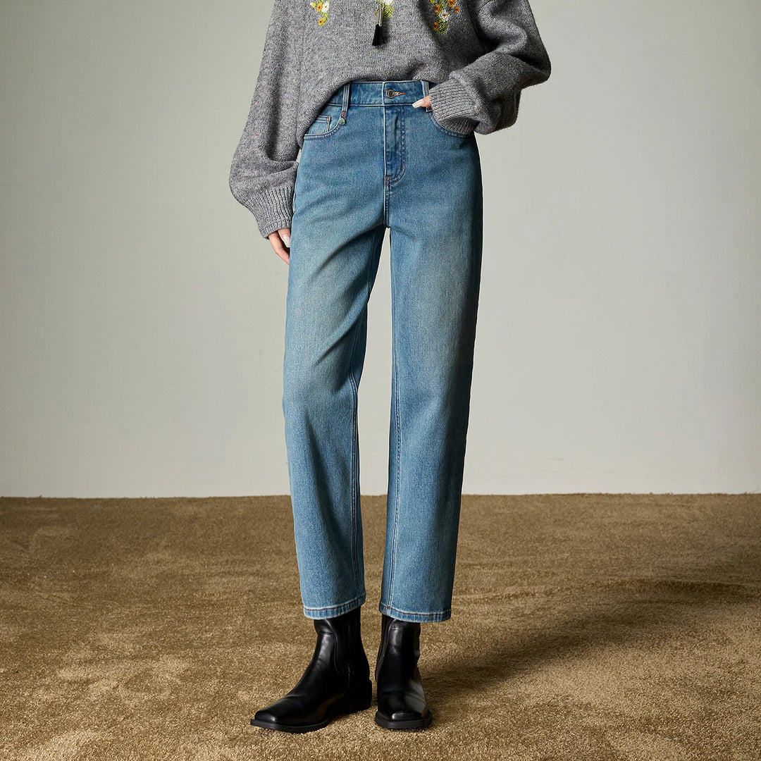  Fleece-Lined Straight Cropped Trousers