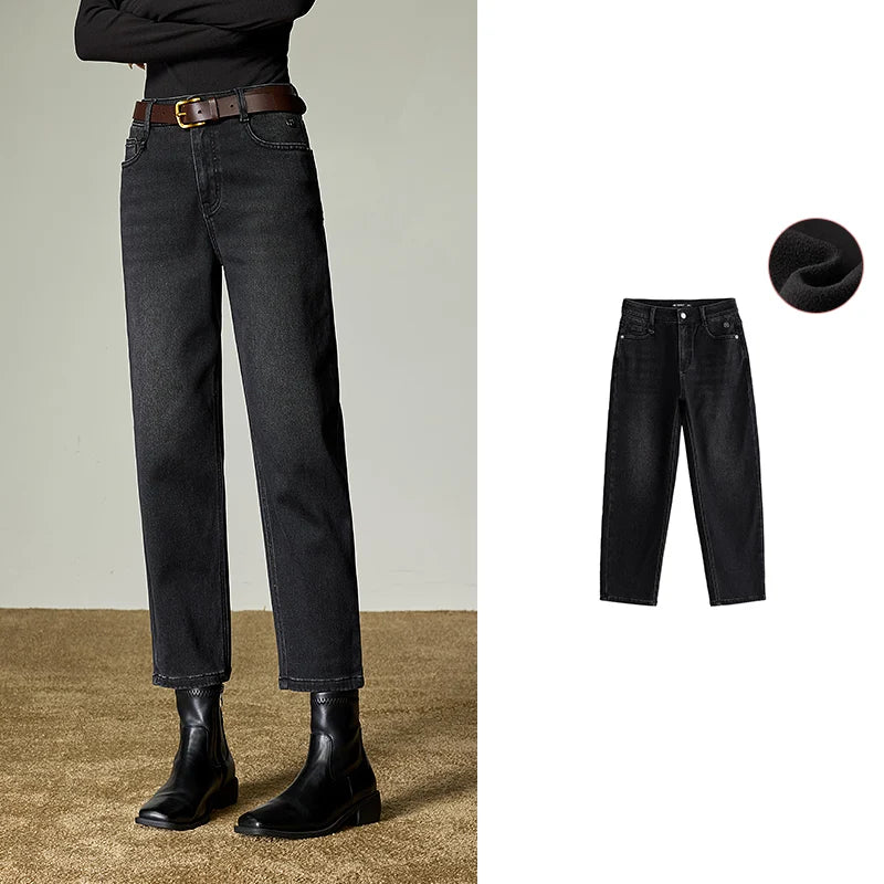  Fleece-Lined Straight Cropped Trousers