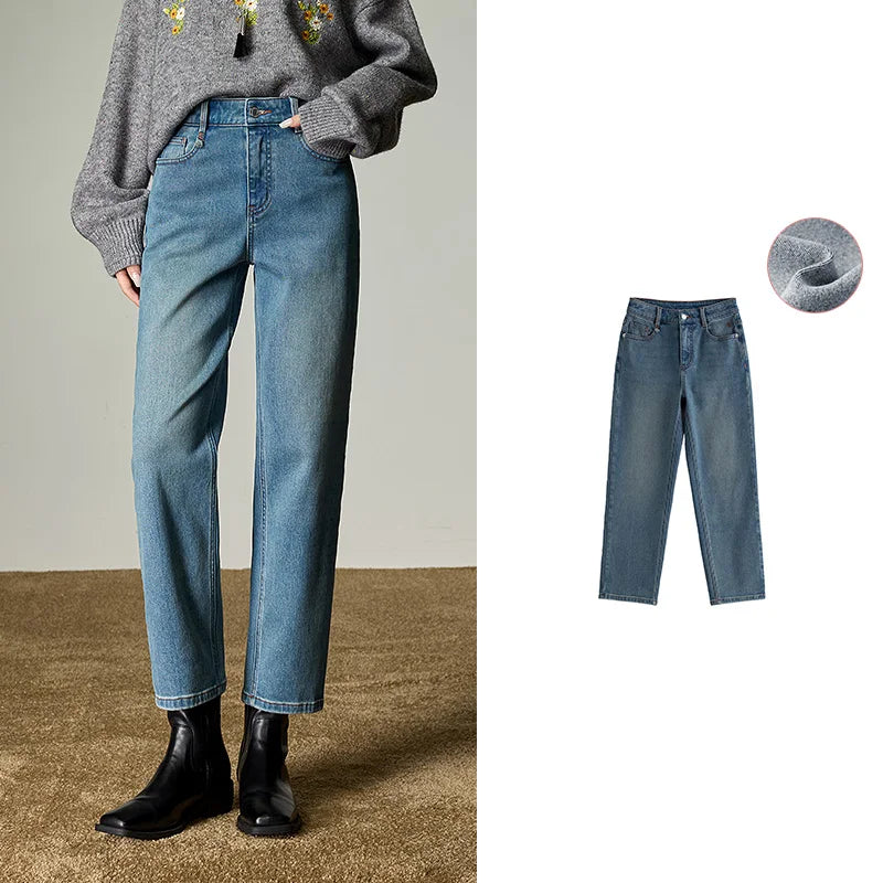  Fleece-Lined Straight Cropped Trousers
