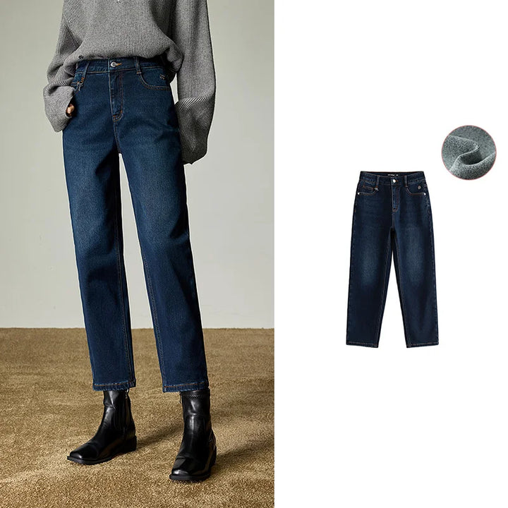  Fleece-Lined Straight Cropped Trousers