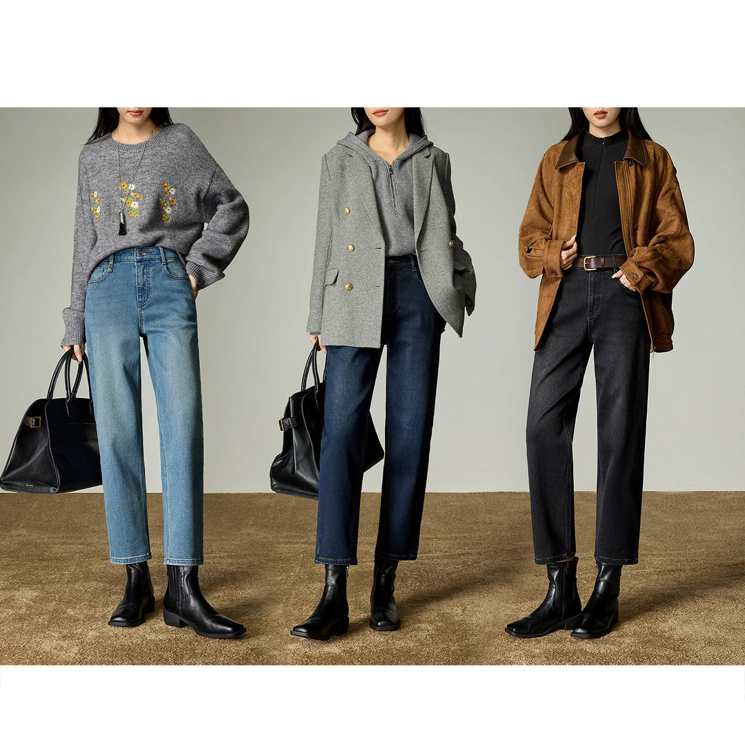  Fleece-Lined Straight Cropped Trousers