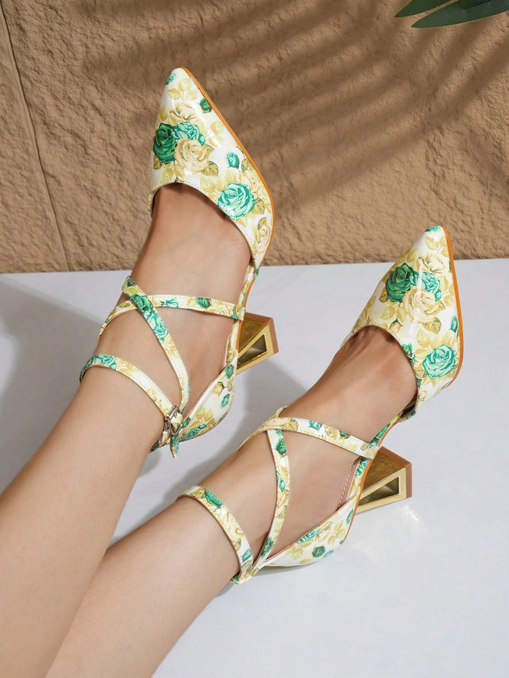 Floral Crisscross Sculptural Heel Pumps