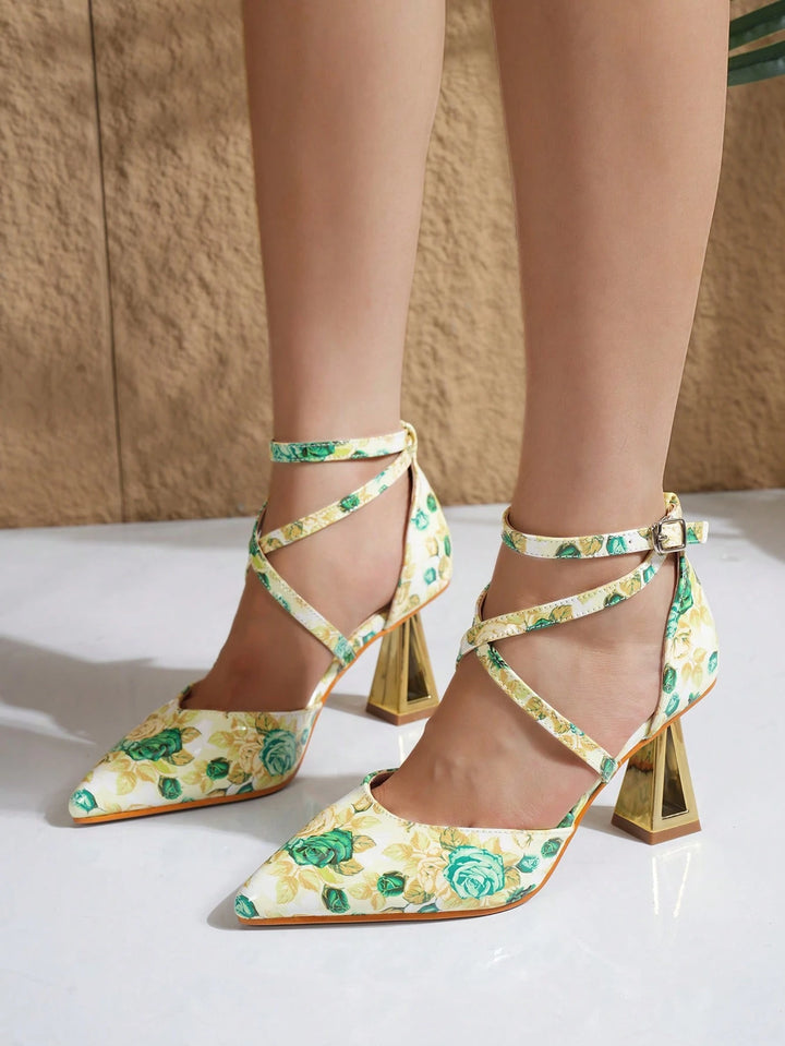 Floral Crisscross Sculptural Heel Pumps