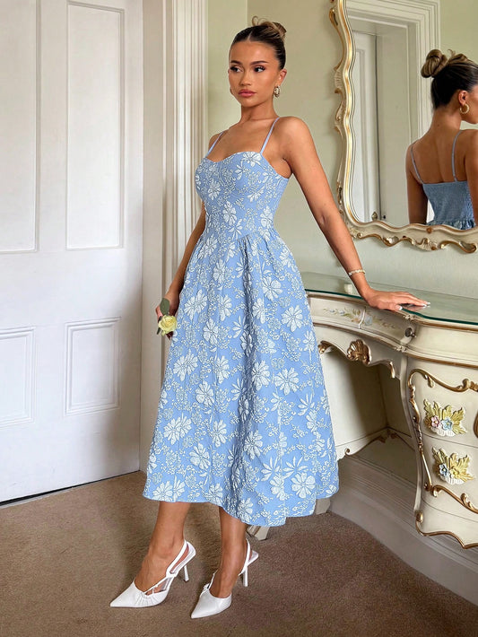 Floral Jacquard Bustier Midi Dress