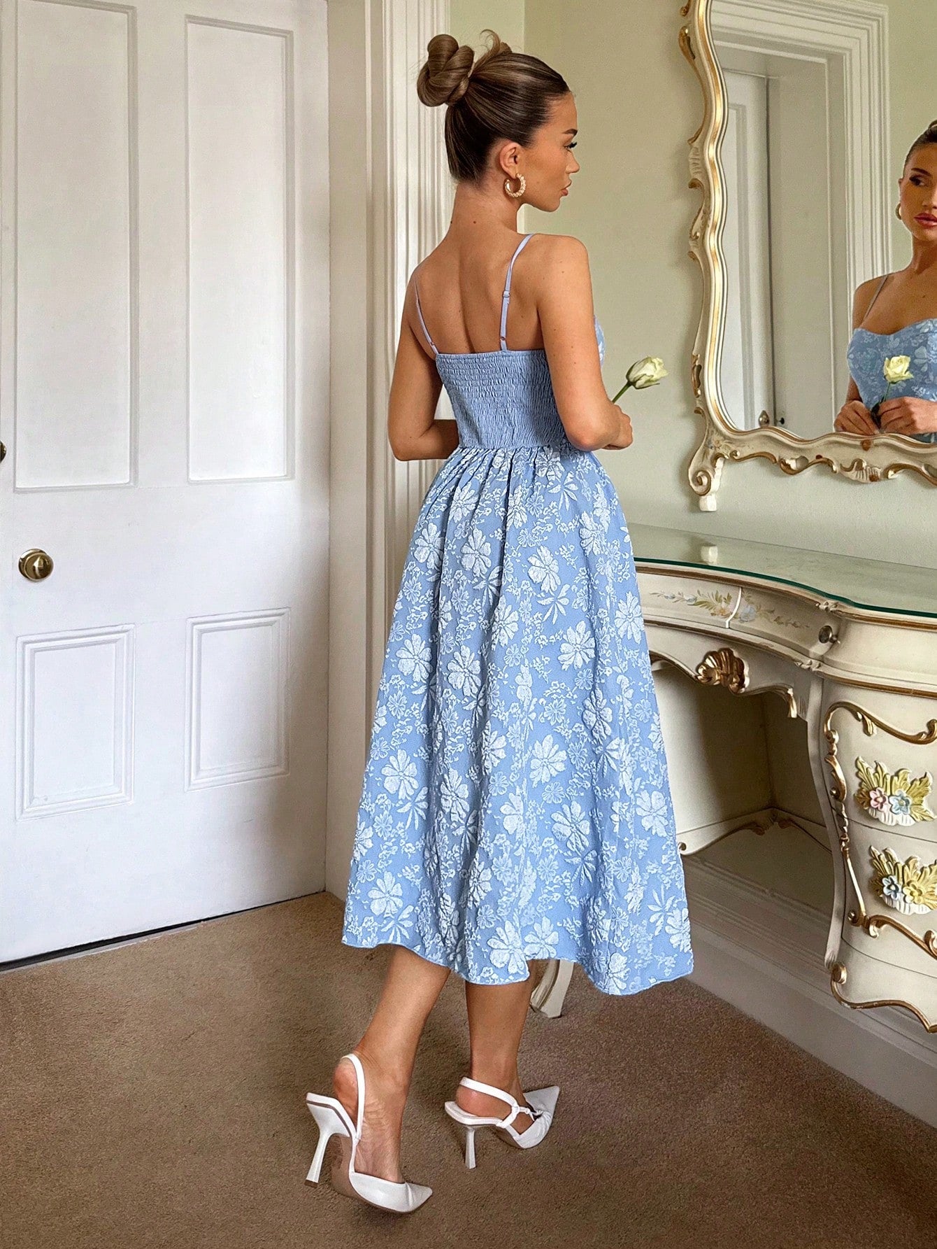 Floral Jacquard Bustier Midi Dress