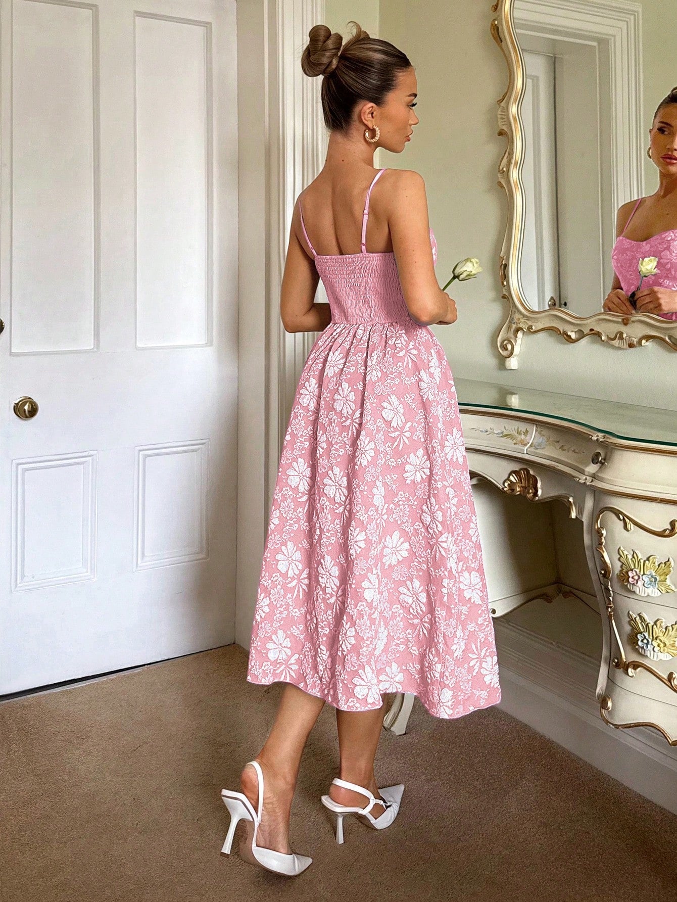 Floral Jacquard Bustier Midi Dress