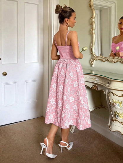 Floral Jacquard Bustier Midi Dress