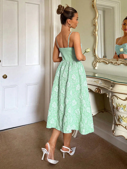Floral Jacquard Bustier Midi Dress