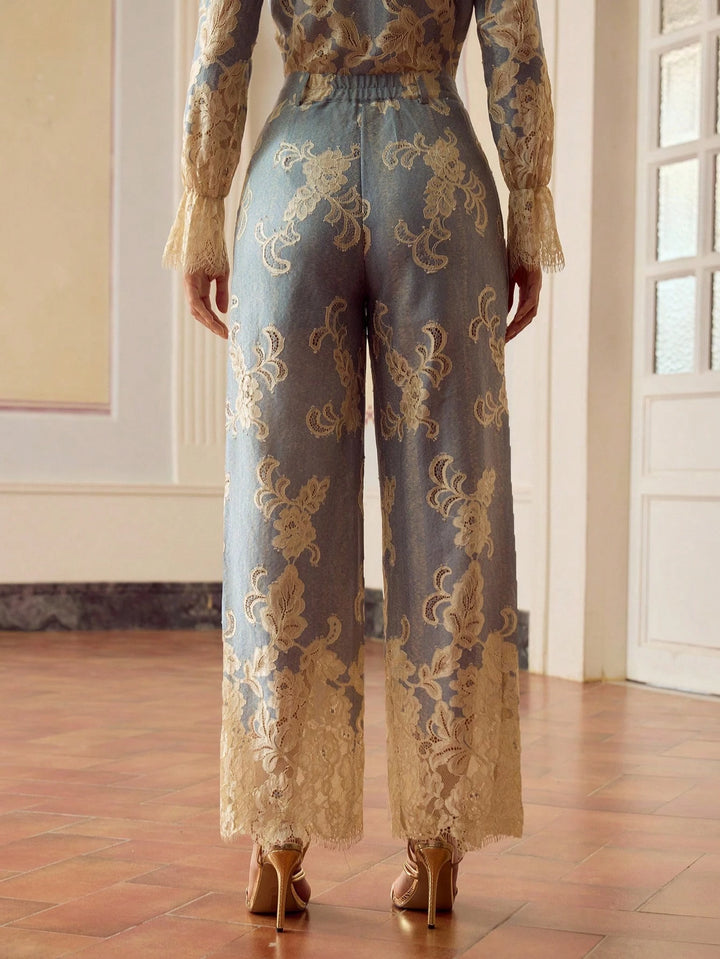 Floral Jacquard Denim Trousers