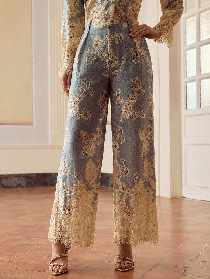 Floral Jacquard Denim Trousers