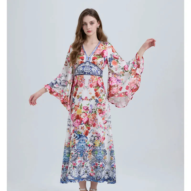  Floral Kimono Sleeve Maxi Dress