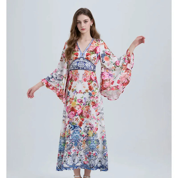  Floral Kimono Sleeve Maxi Dress