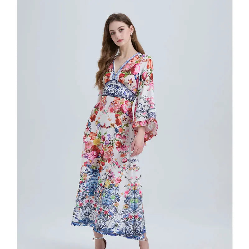  Floral Kimono Sleeve Maxi Dress