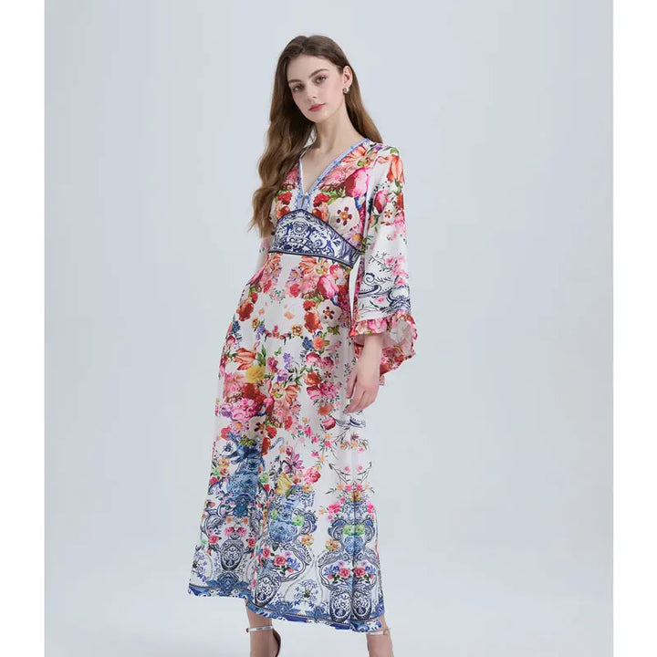  Floral Kimono Sleeve Maxi Dress