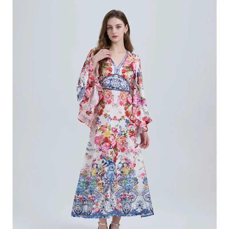  Floral Kimono Sleeve Maxi Dress