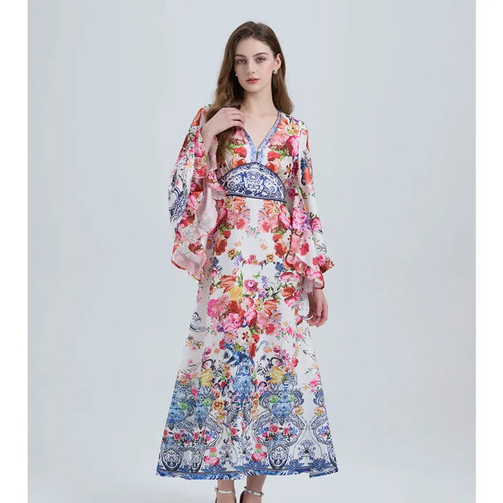  Floral Kimono Sleeve Maxi Dress