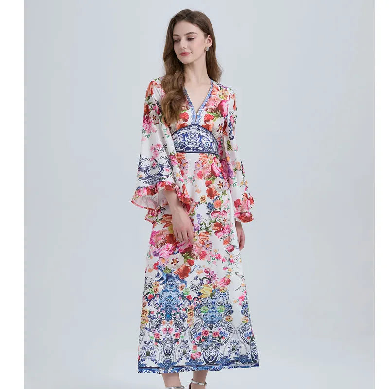  Floral Kimono Sleeve Maxi Dress