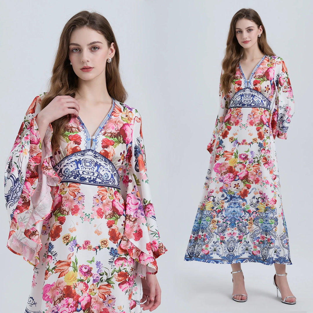 Floral Kimono Sleeve Maxi Dress
