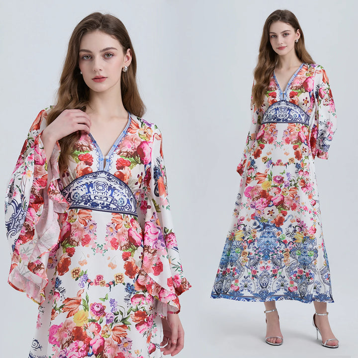  Floral Kimono Sleeve Maxi Dress