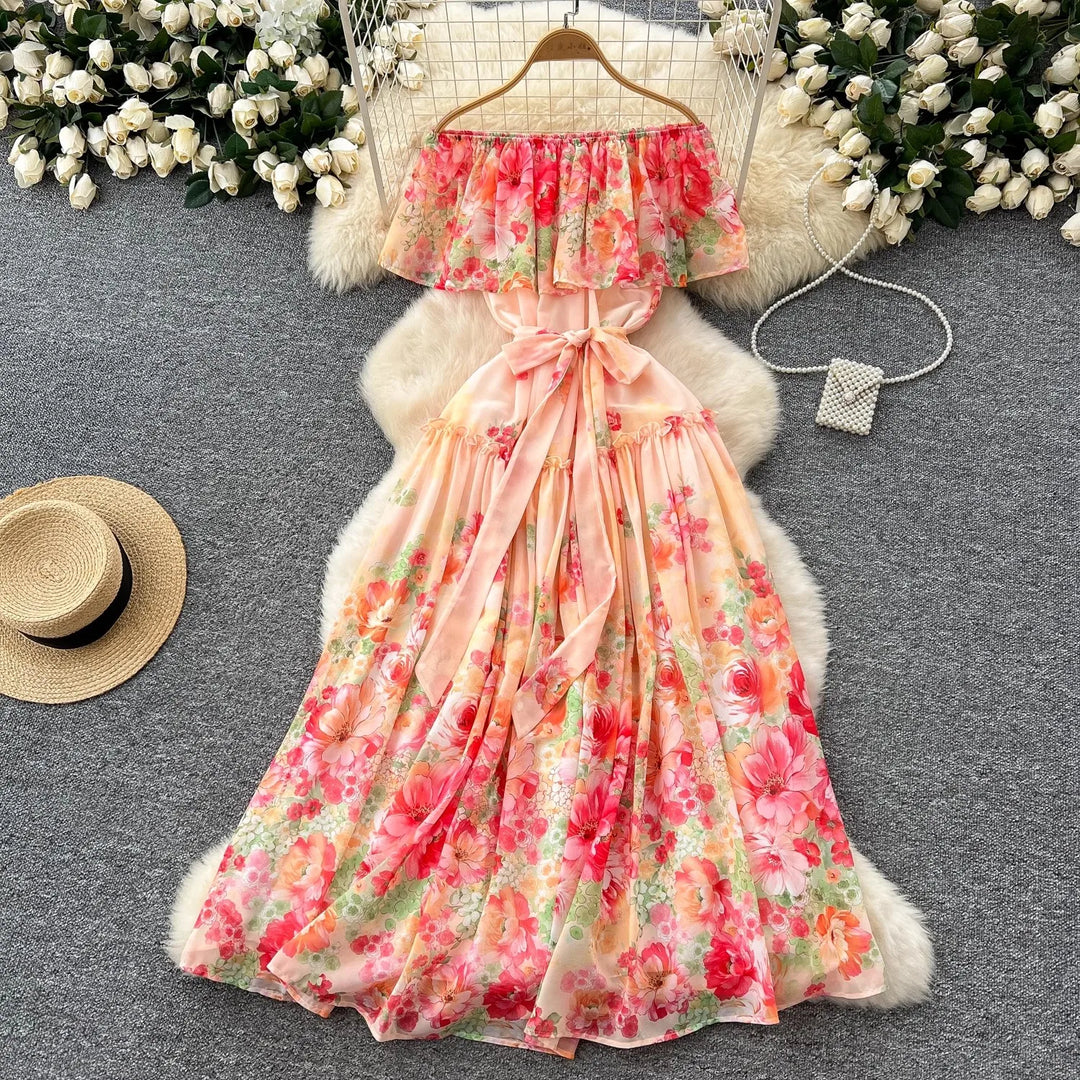 Floral Off Shoulder Ruffle Maxi Dress