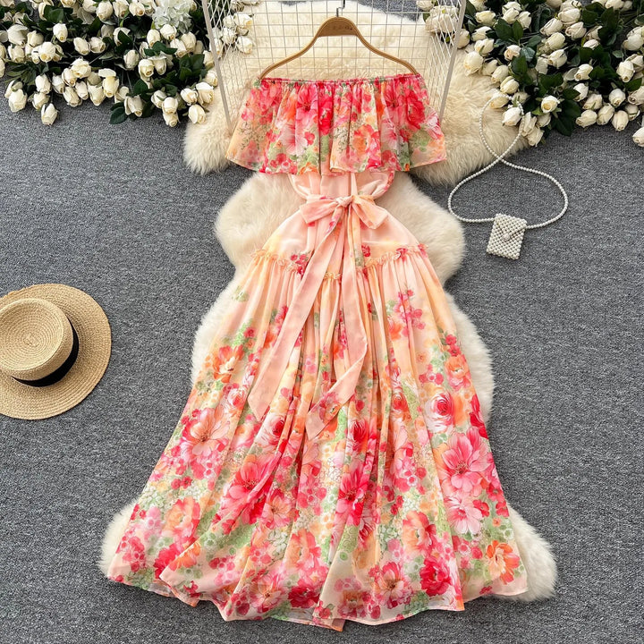 Floral Off Shoulder Ruffle Maxi Dress