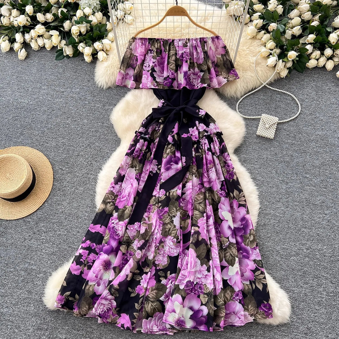Floral Off Shoulder Ruffle Maxi Dress