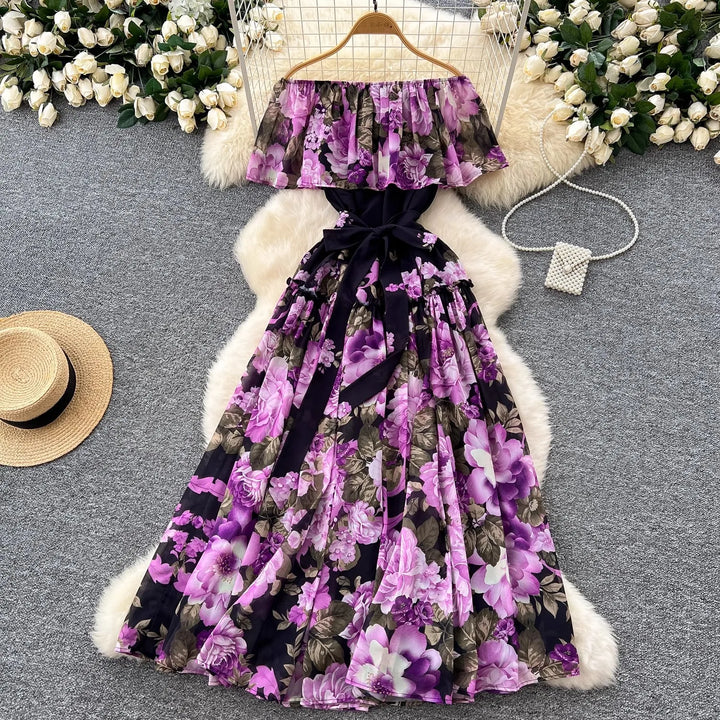 Floral Off Shoulder Ruffle Maxi Dress