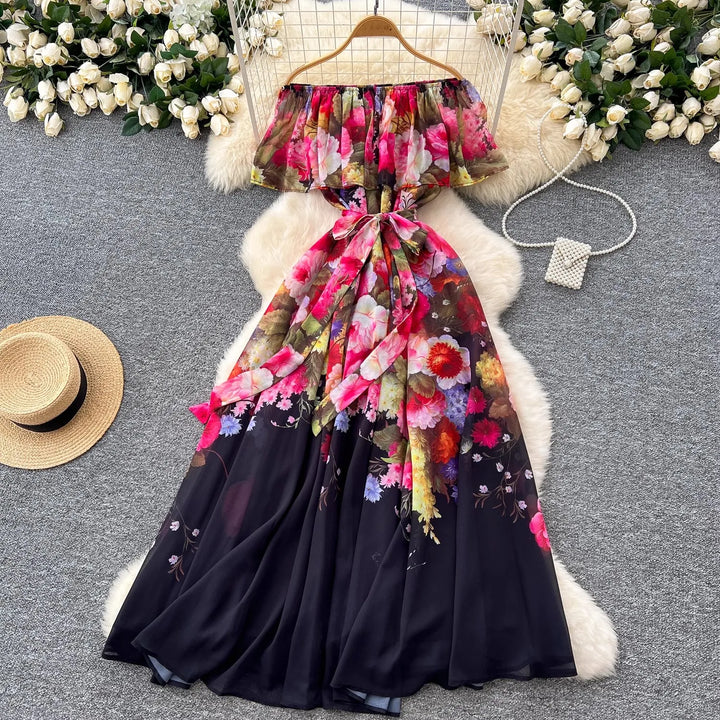 Floral Off Shoulder Ruffle Maxi Dress