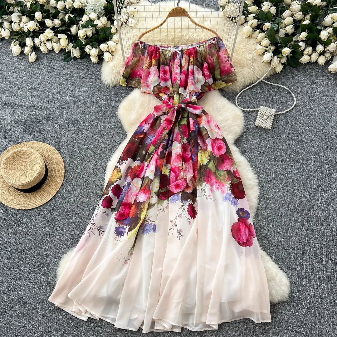 Floral Off Shoulder Ruffle Maxi Dress