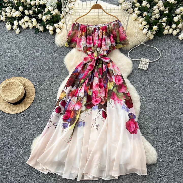 Floral Off Shoulder Ruffle Maxi Dress