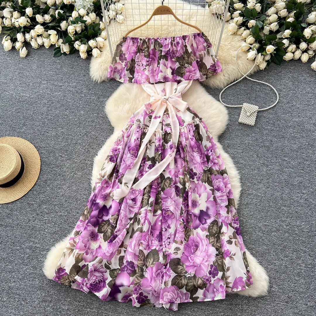 Floral Off Shoulder Ruffle Maxi Dress