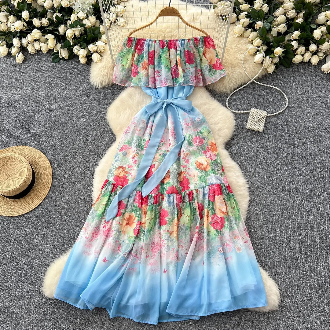 Floral Off Shoulder Ruffle Maxi Dress
