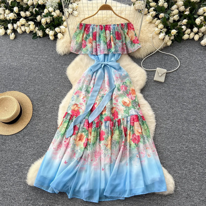 Floral Off Shoulder Ruffle Maxi Dress