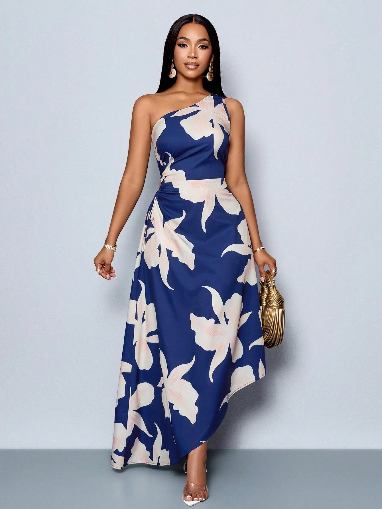  Floral Print Asymmetrical Maxi Dress