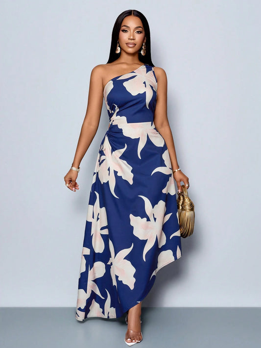  Floral Print Asymmetrical Maxi Dress