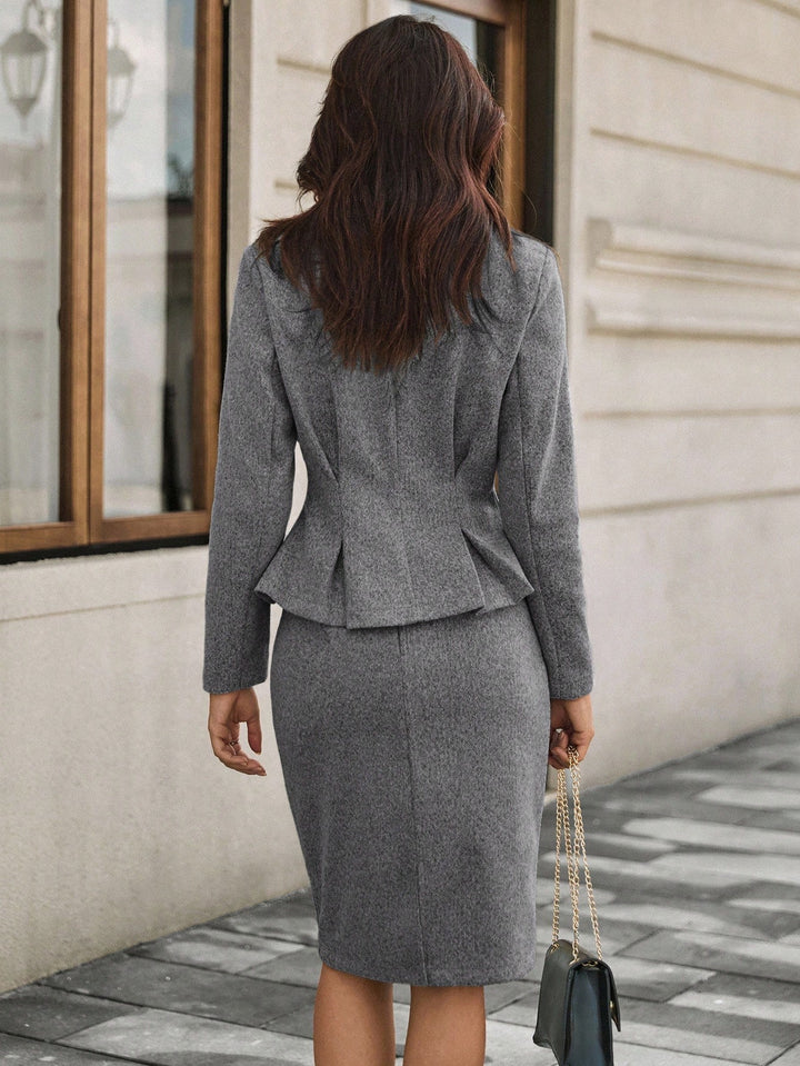 Grey Velvet Peplum Suit Set