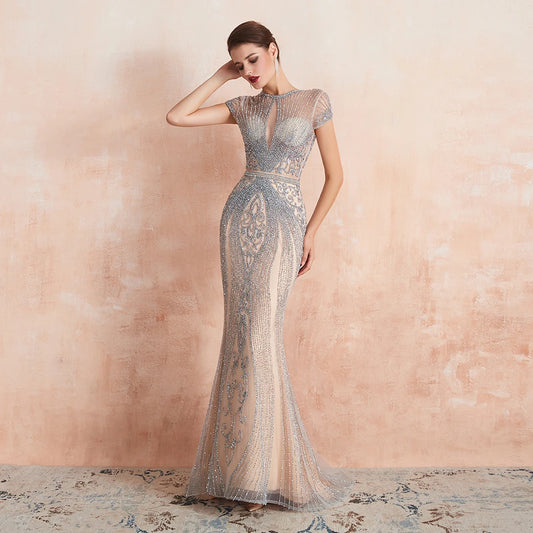 ChiClick | Glamorous Beaded Cap Sleeve Evening Gown