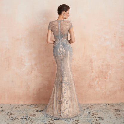 ChiClick | Glamorous Beaded Cap Sleeve Evening Gown