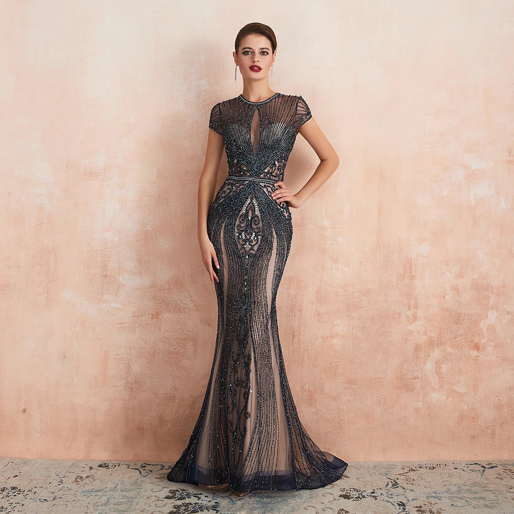 ChiClick | Glamorous Beaded Cap Sleeve Evening Gown