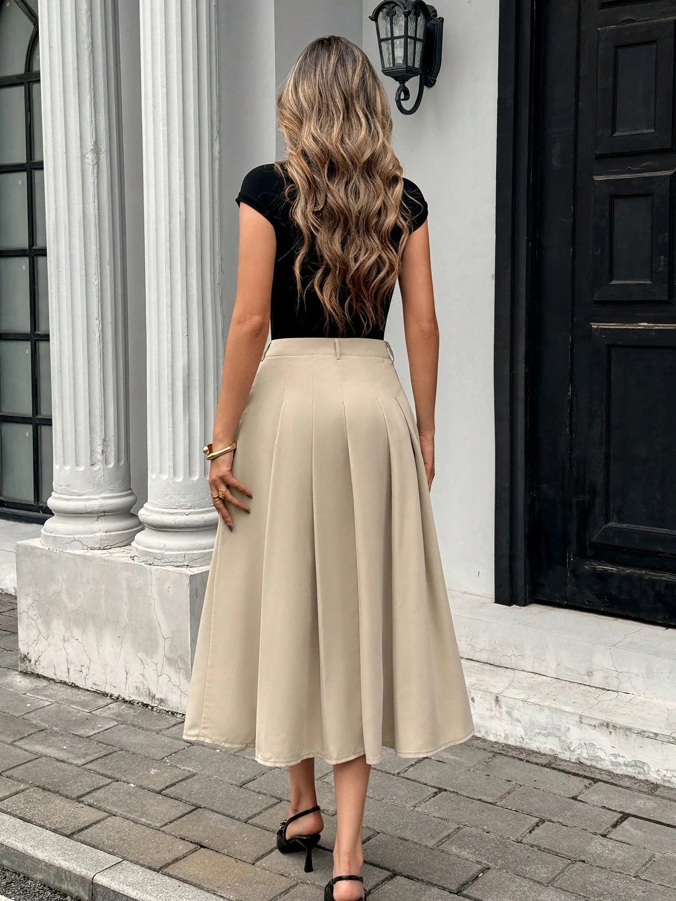 High-Waisted Pleated A-Line Skirt