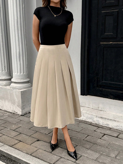 High-Waisted Pleated A-Line Skirt